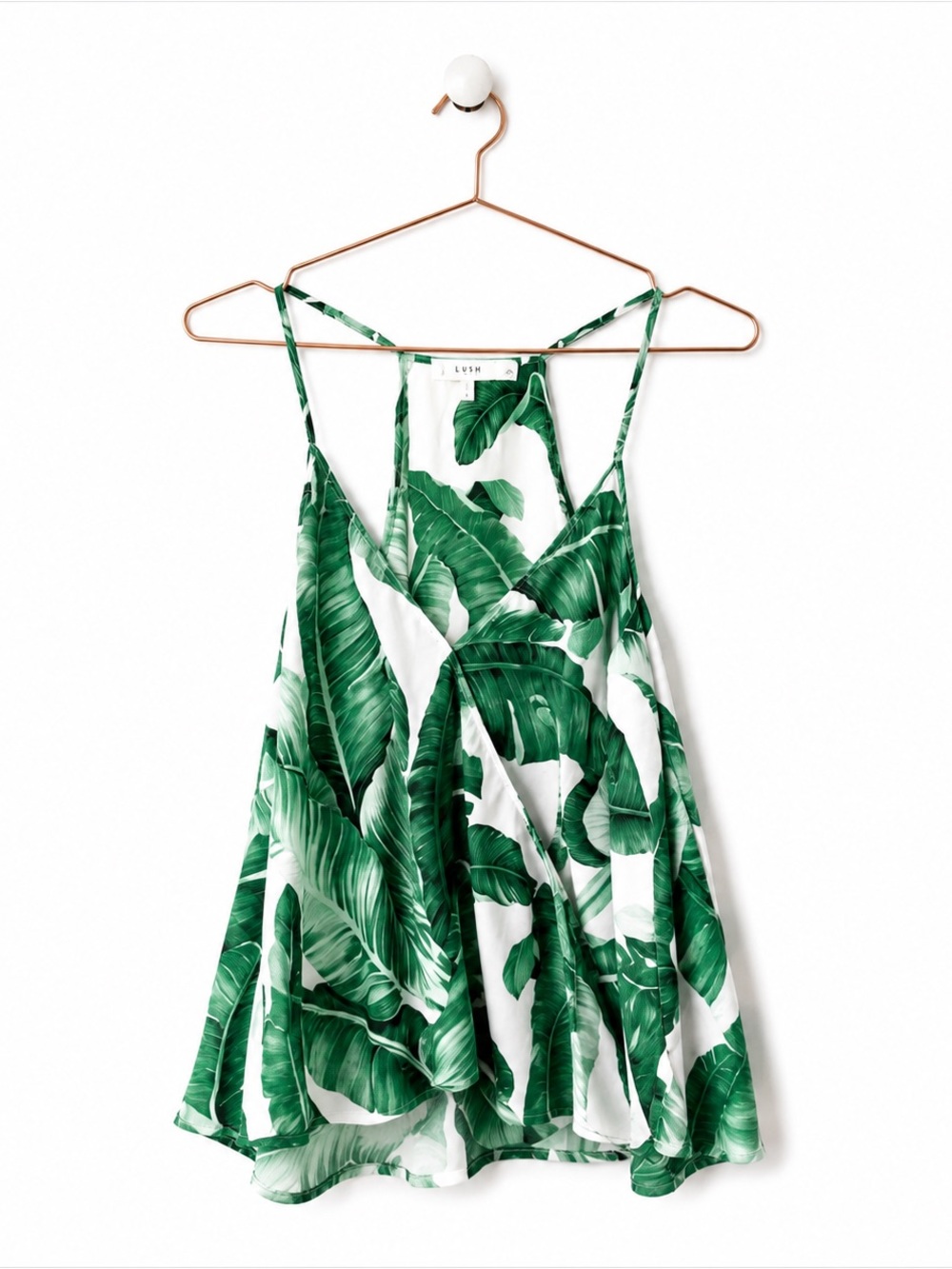 Lush Tropical Leaf Wrap Tank Top Size M Green Palm Print Flowy Summer Cami